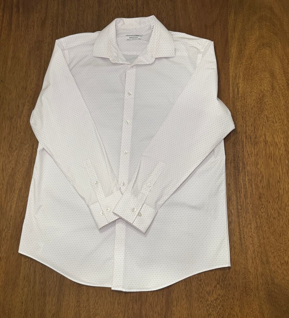 Calvin Klein Mens 16 32/33 White Burgundy Print Dress Shirt Regular Fit Stretch
